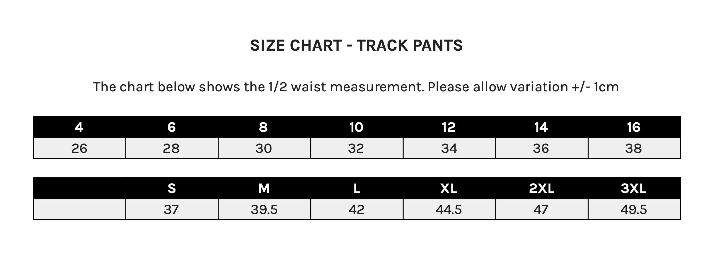 Como Crocs - Size Charts - Track Pants